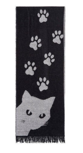 Scarf with Cat's Head and Pawprints Motif