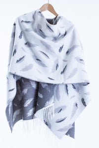 Fringed Shawl with Feather Motif