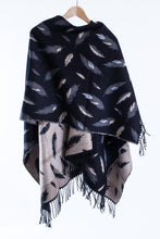 Fringed Shawl with Feather Motif