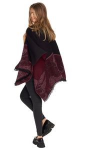Fringed Shawl with "Animal" Print Contrasting Hem