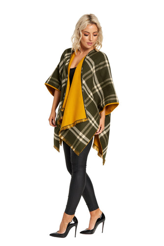 Reversible Shawl in Plaid with Cuff Detail