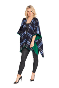 Reversible Shawl in Plaid with Cuff Detail