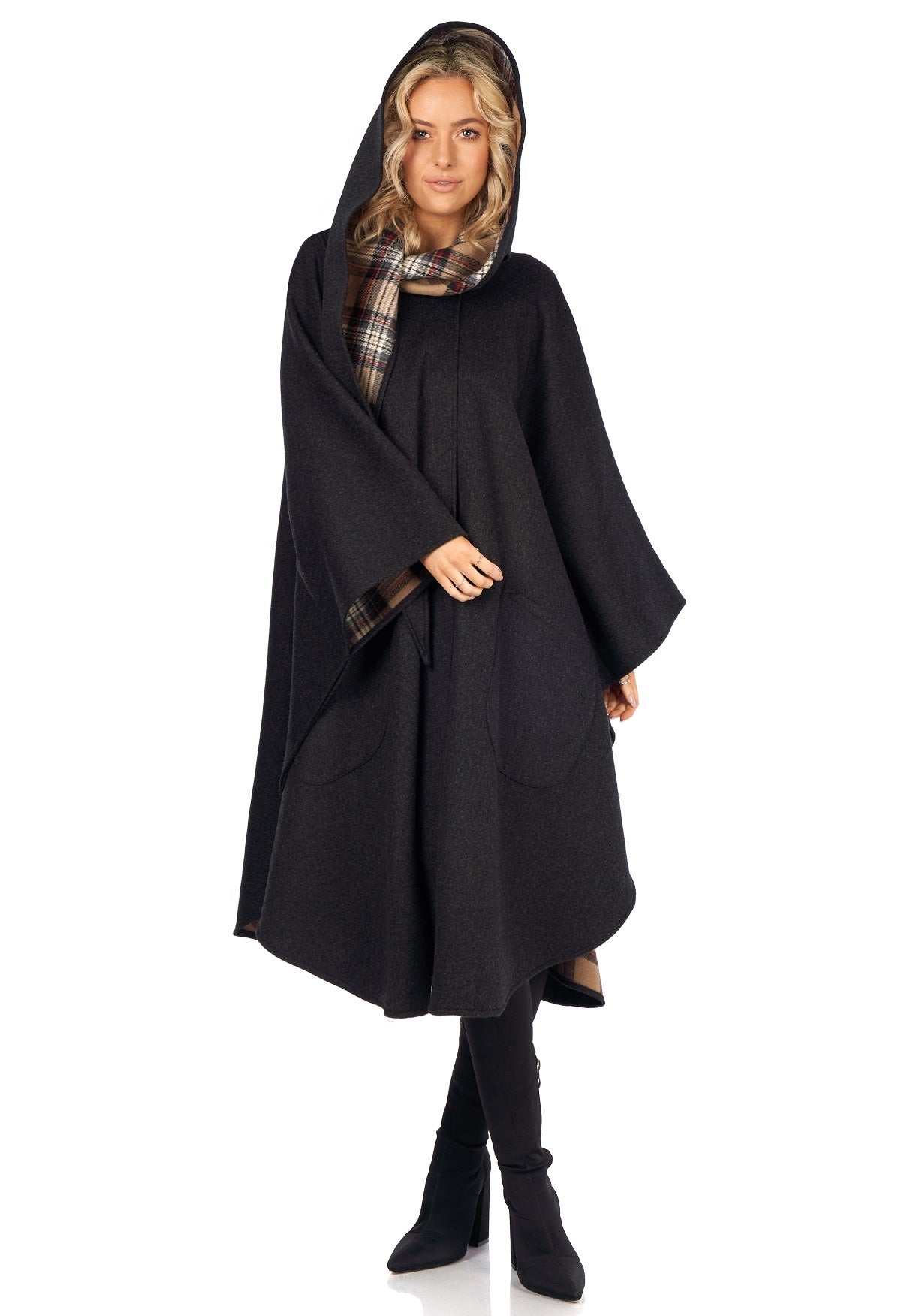 Cape in Double-Face Cloth with Convertible Hood