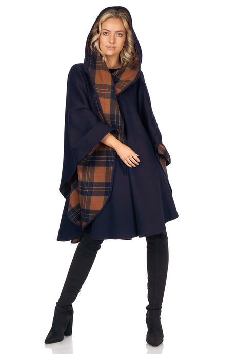 Knee Length Cape in Double-Face Cloth with Convertible Hood
