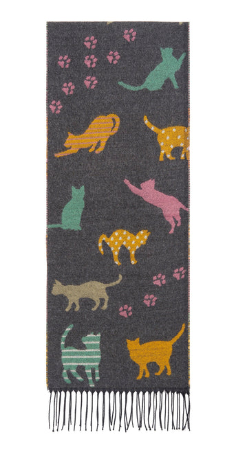 Scarf with Playful Cat Motif