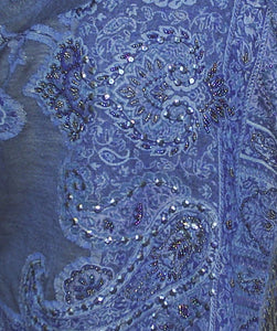 Blue Beaded Stole With Paisley Motif