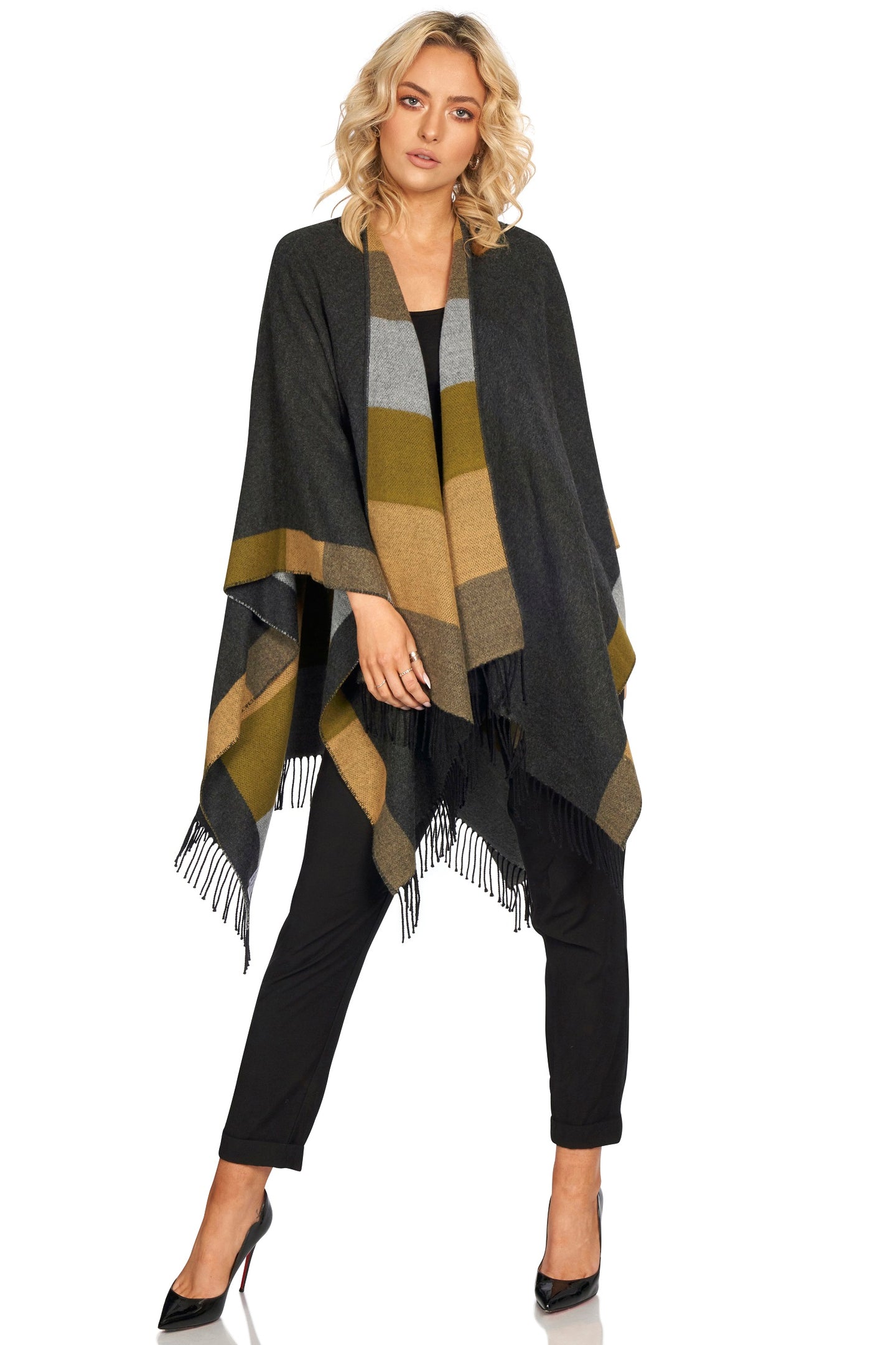 Fringed Shawl with Coloured Bands