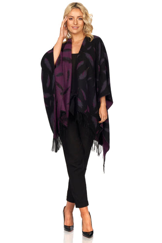 Fringed Shawl with Feather Motif