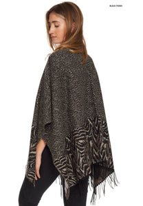 Fringed Shawl in Herringbone