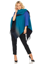 Fringed Shawl with Shadow Rainbow Design