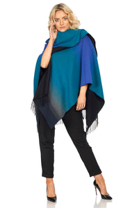 Fringed Shawl with Shadow Rainbow Design