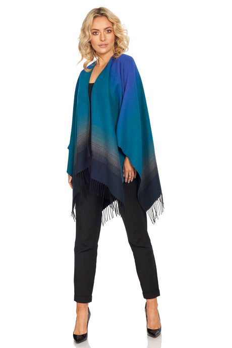 Fringed Shawl with Shadow Rainbow Design