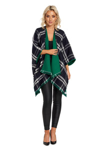 Reversible Shawl in Plaid with Cuff Detail