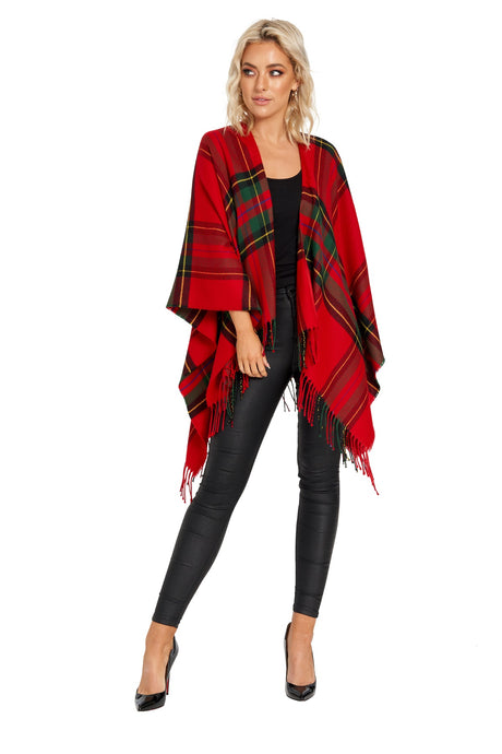 Fringed Shawl in Plaid Design