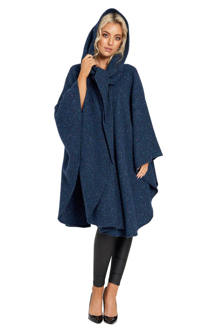 Knee Length Cape in Donegal Tweed with Convertible Hood