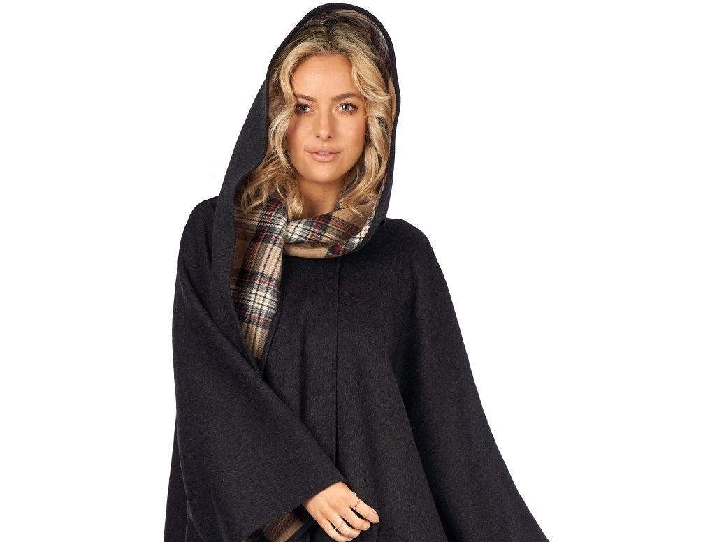 Knee Length Cape in Double-Face Cloth with Convertible Hood