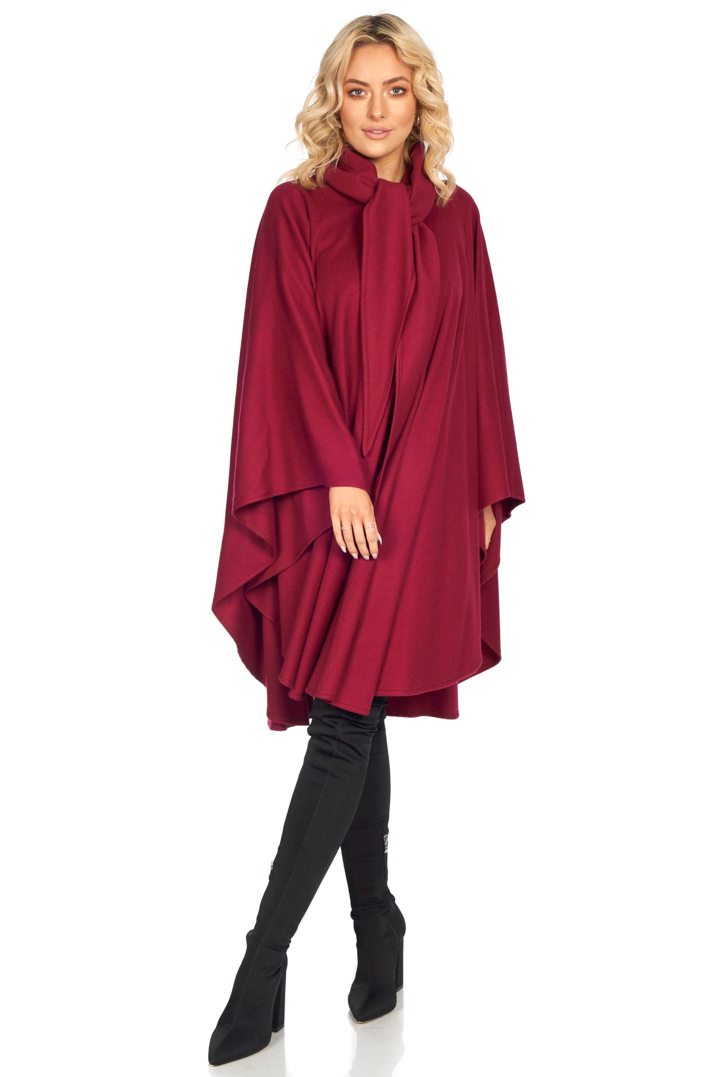 Knee Length Cape in Cashmere/Wool with Convertible Hood
