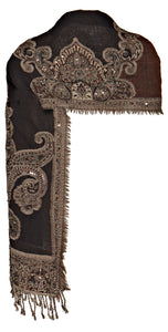 Black / Tan Beaded Stole with Paisley Motif