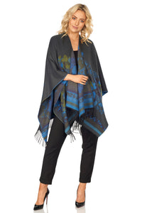 Fringed Shawl with Floral Motif