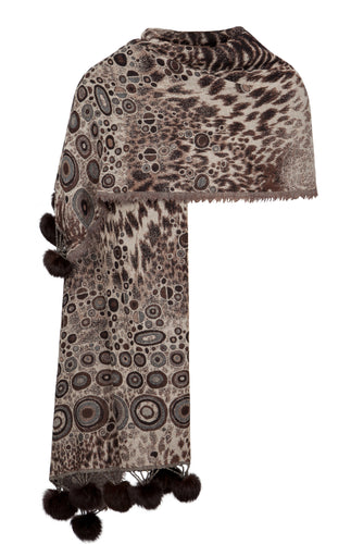 Stole in Brown/Camel with Pompoms