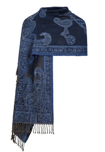 Blue Beaded Stole With Paisley Motif